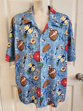 Kansas City Royals~Miller Lite~Button Up Shirt~Hawaiian~Baseball~Tropical~XL